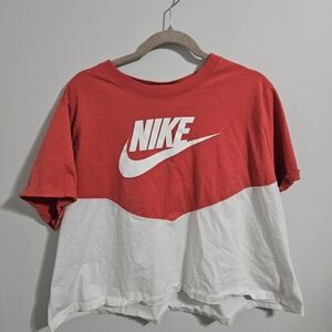Nike Pink and White Cropped T-Shirt